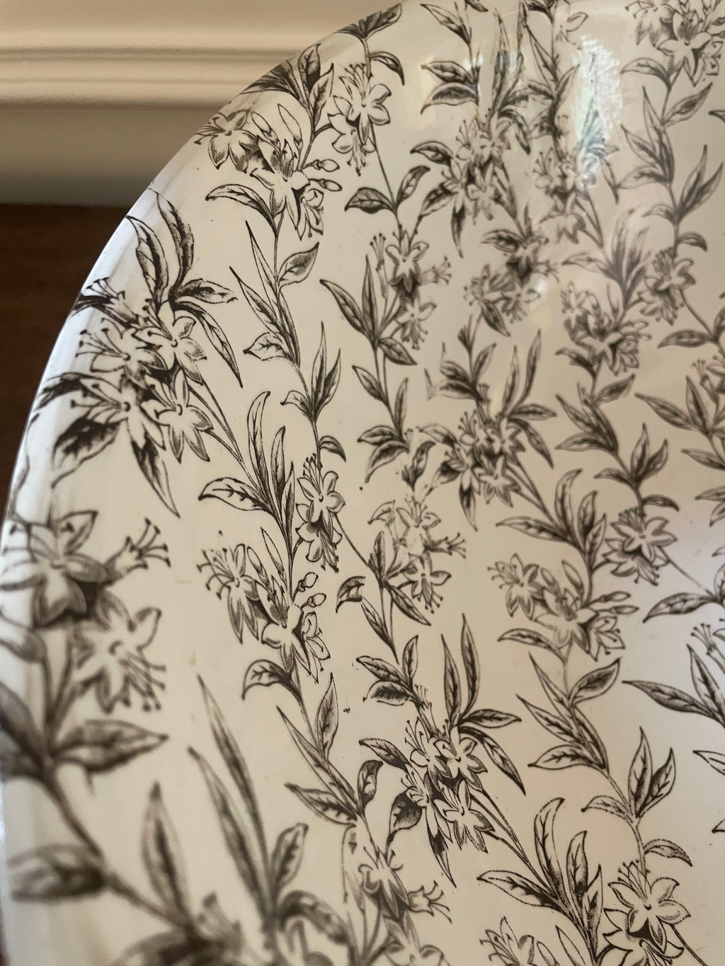 Vintage Black & White Floral Transferware Centerpiece Bowl, 15 inches