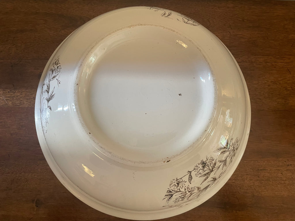 Vintage Black & White Floral Transferware Centerpiece Bowl, 15 inches