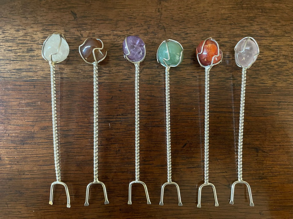 Vintage Semi-Precious Stone Cocktail Picks, Set of 6