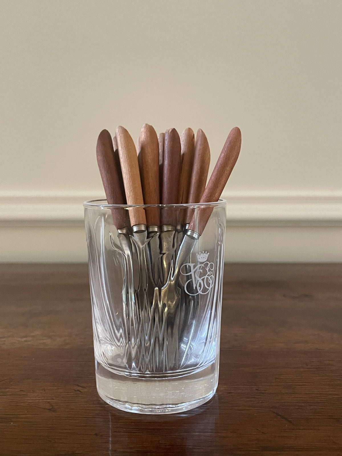 Vintage Japanese Wood & Stainless Cocktail Forks, Set of 10, c. 1960s