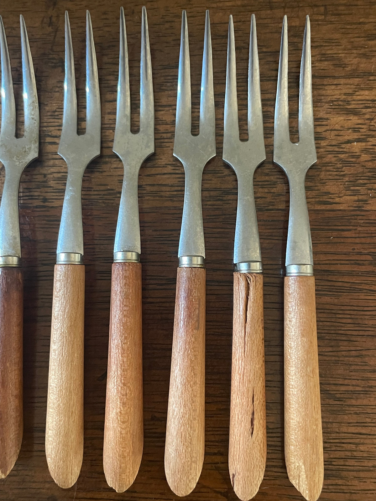 Vintage Japanese Wood & Stainless Cocktail Forks, Set of 10, c. 1960s