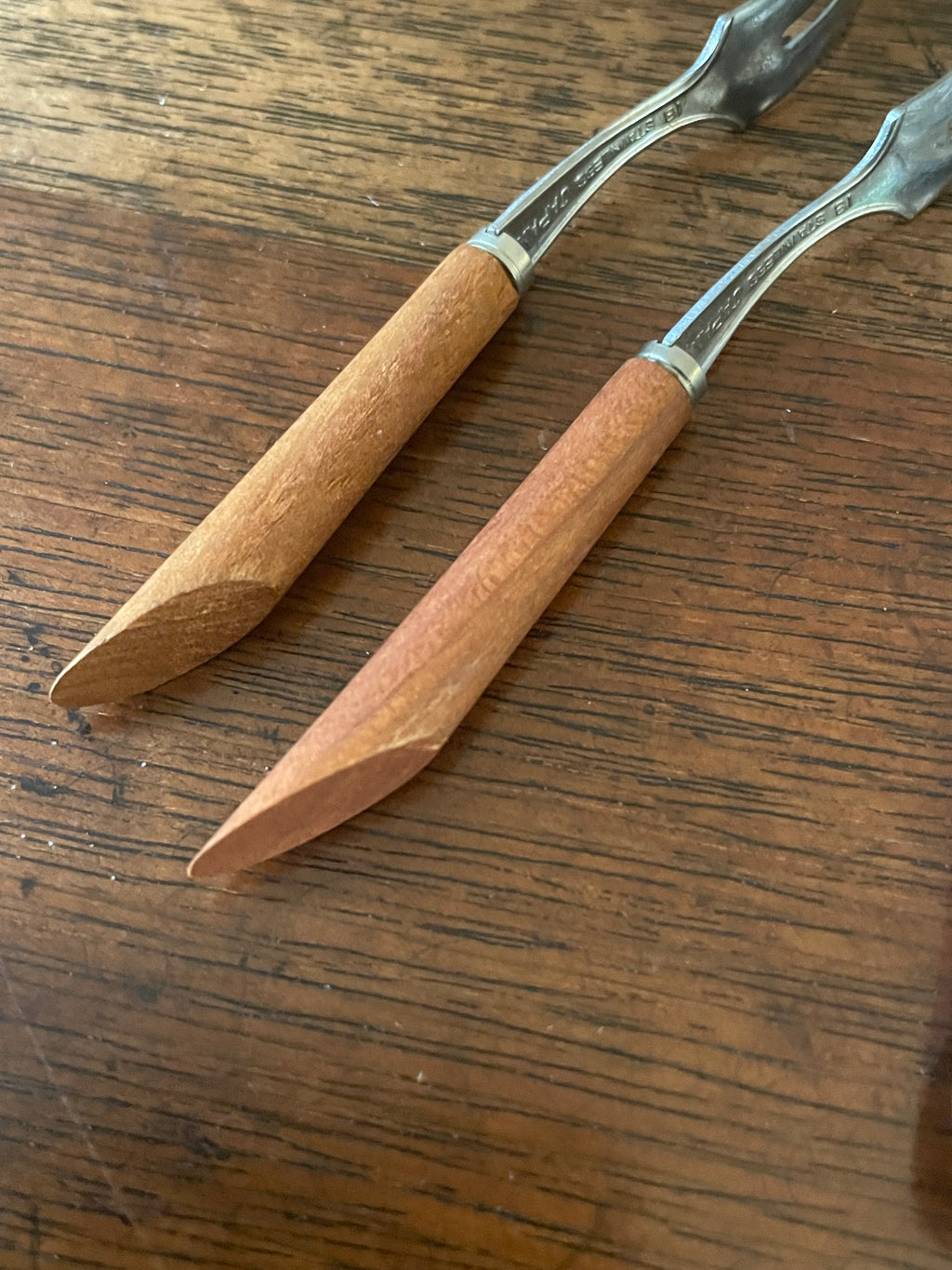 Vintage Japanese Wood & Stainless Cocktail Forks, Set of 10, c. 1960s