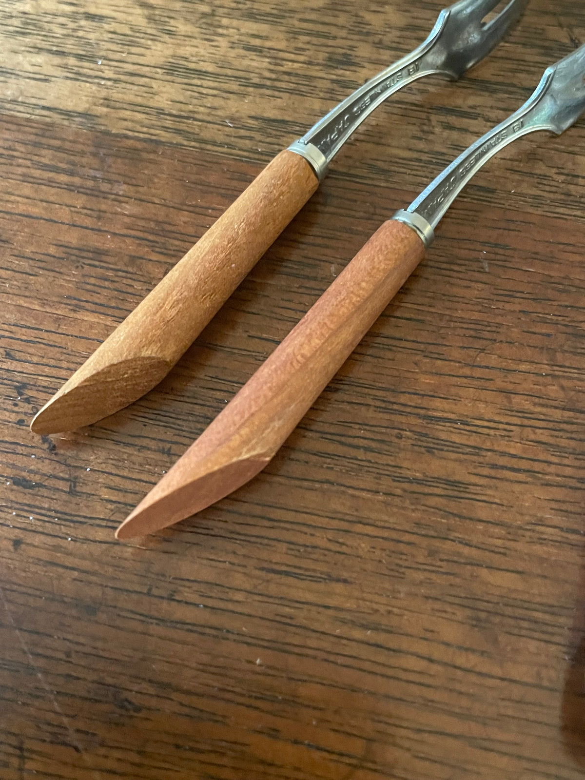 Vintage Japanese Wood & Stainless Cocktail Forks, Set of 10, c. 1960s