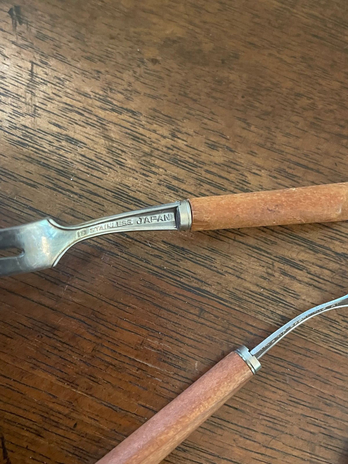 Vintage Japanese Wood & Stainless Cocktail Forks, Set of 10, c. 1960s