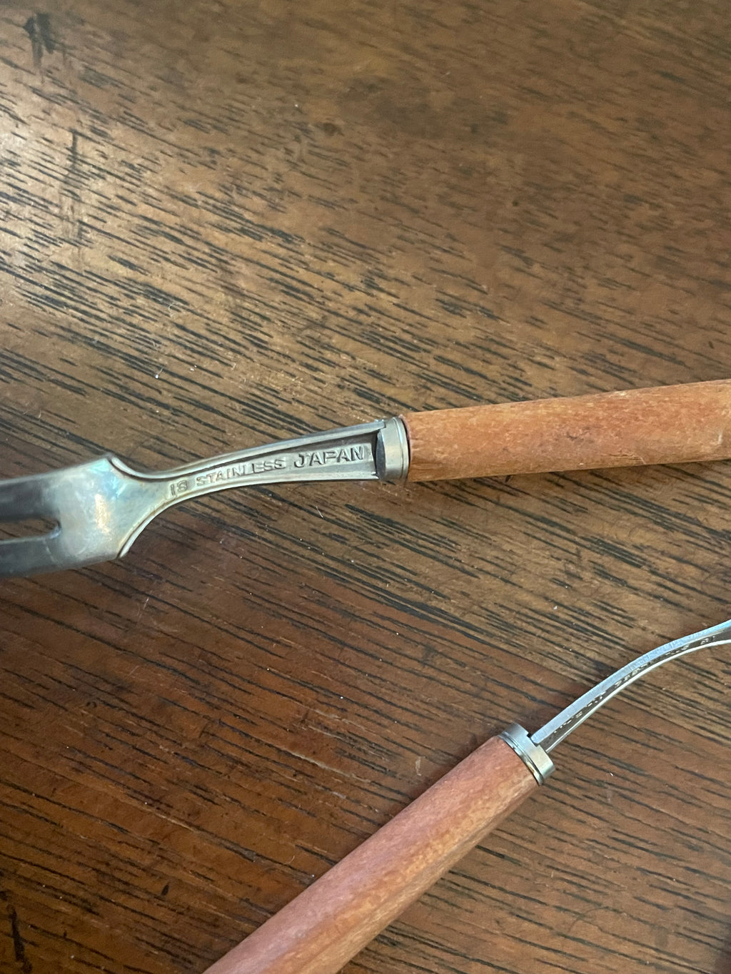 Vintage Japanese Wood & Stainless Cocktail Forks, Set of 10, c. 1960s
