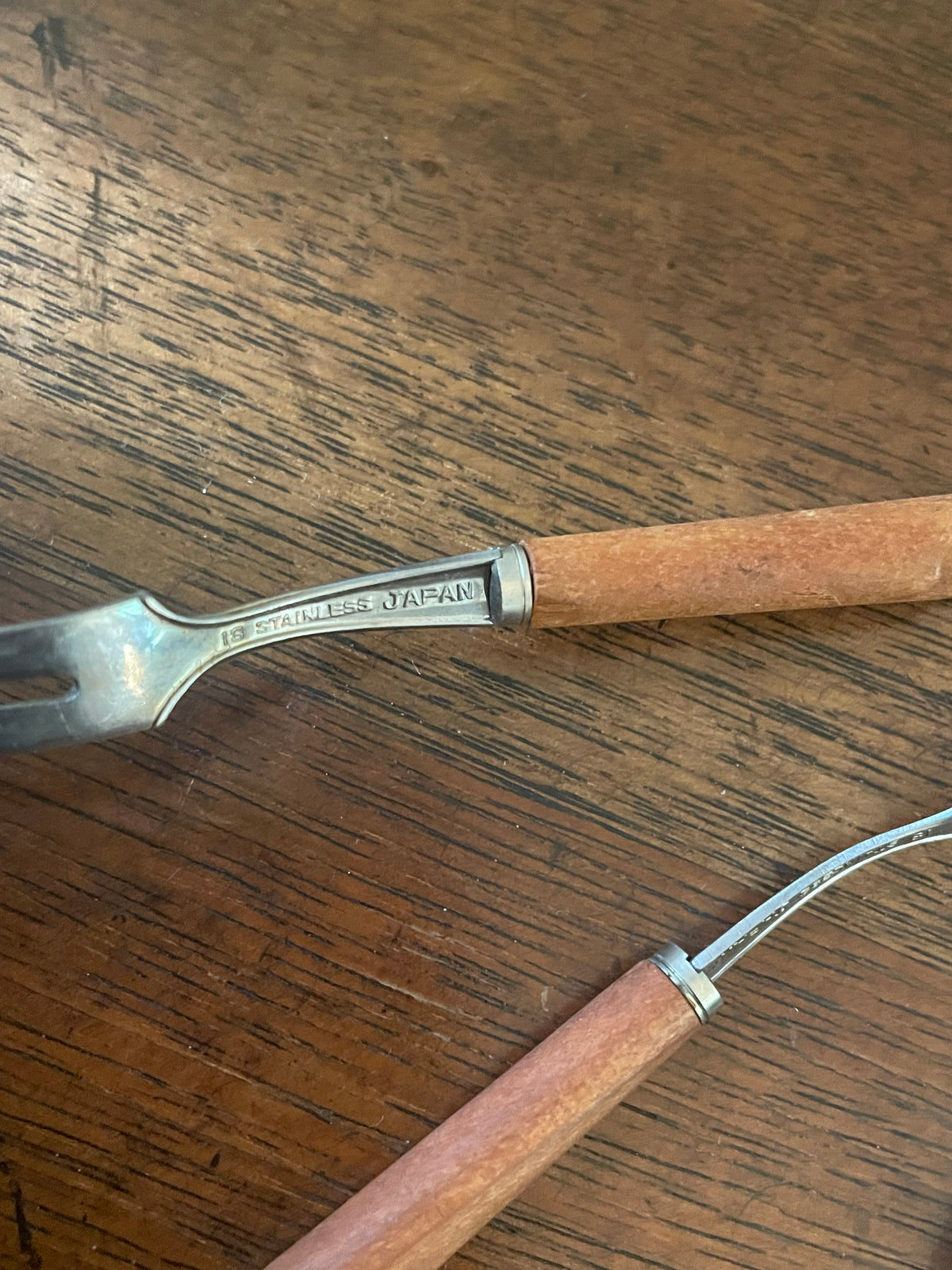 Vintage Japanese Wood & Stainless Cocktail Forks, Set of 10, c. 1960s