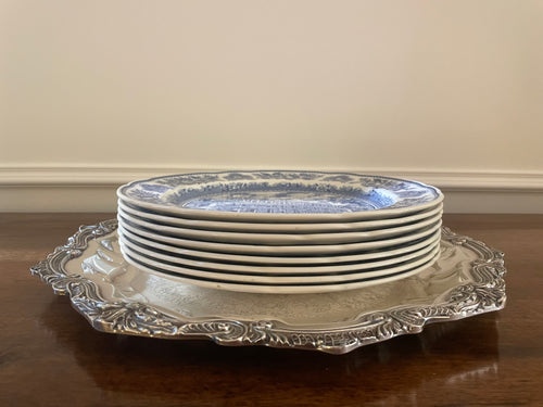 Antique 1931 Wedgwood Yale University Blue & White Dinner Plates, Set of 8