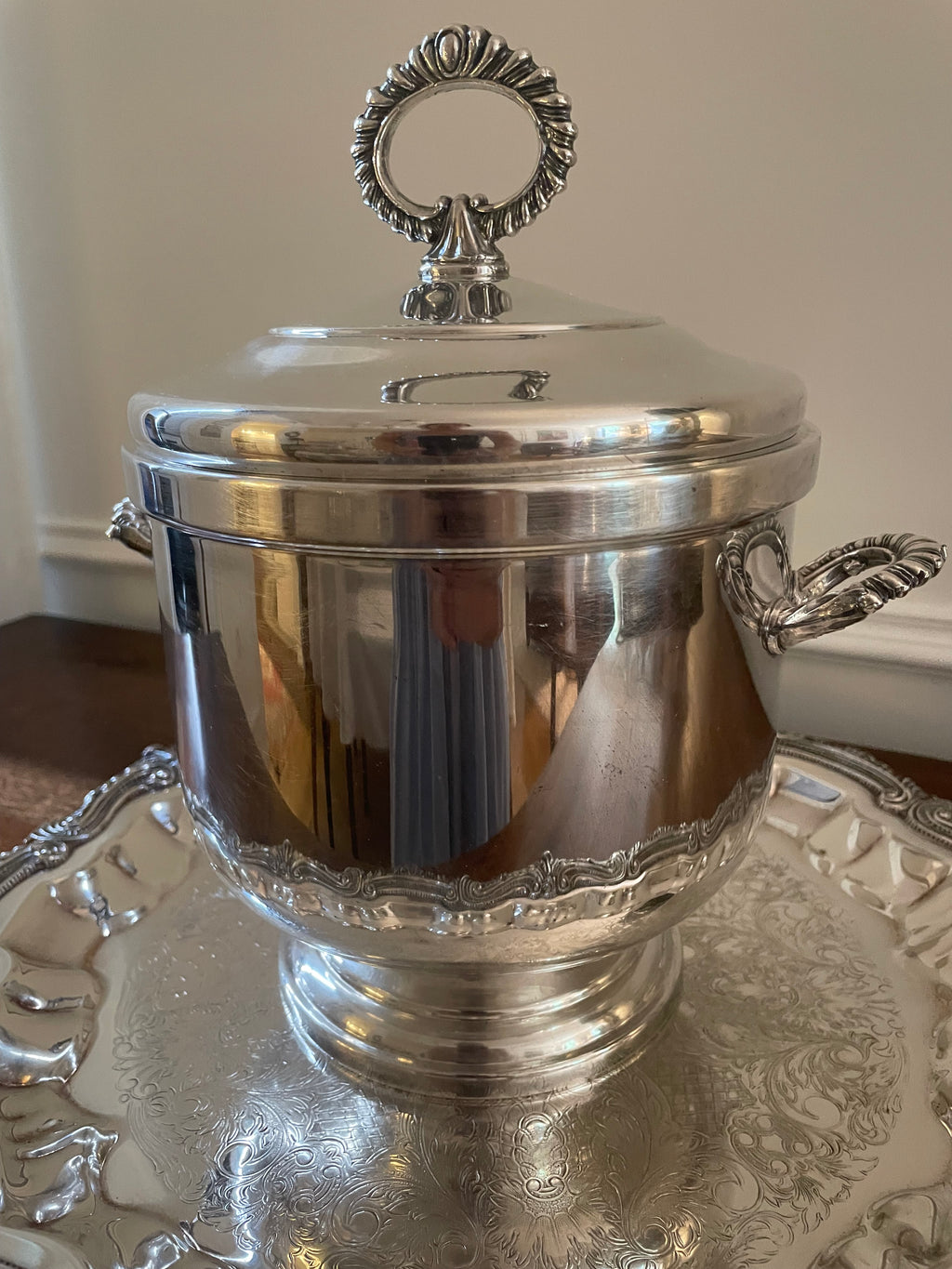 Vintage Amston No. 1610 Silverplate & Glass Ice Bucket, Mid-Century