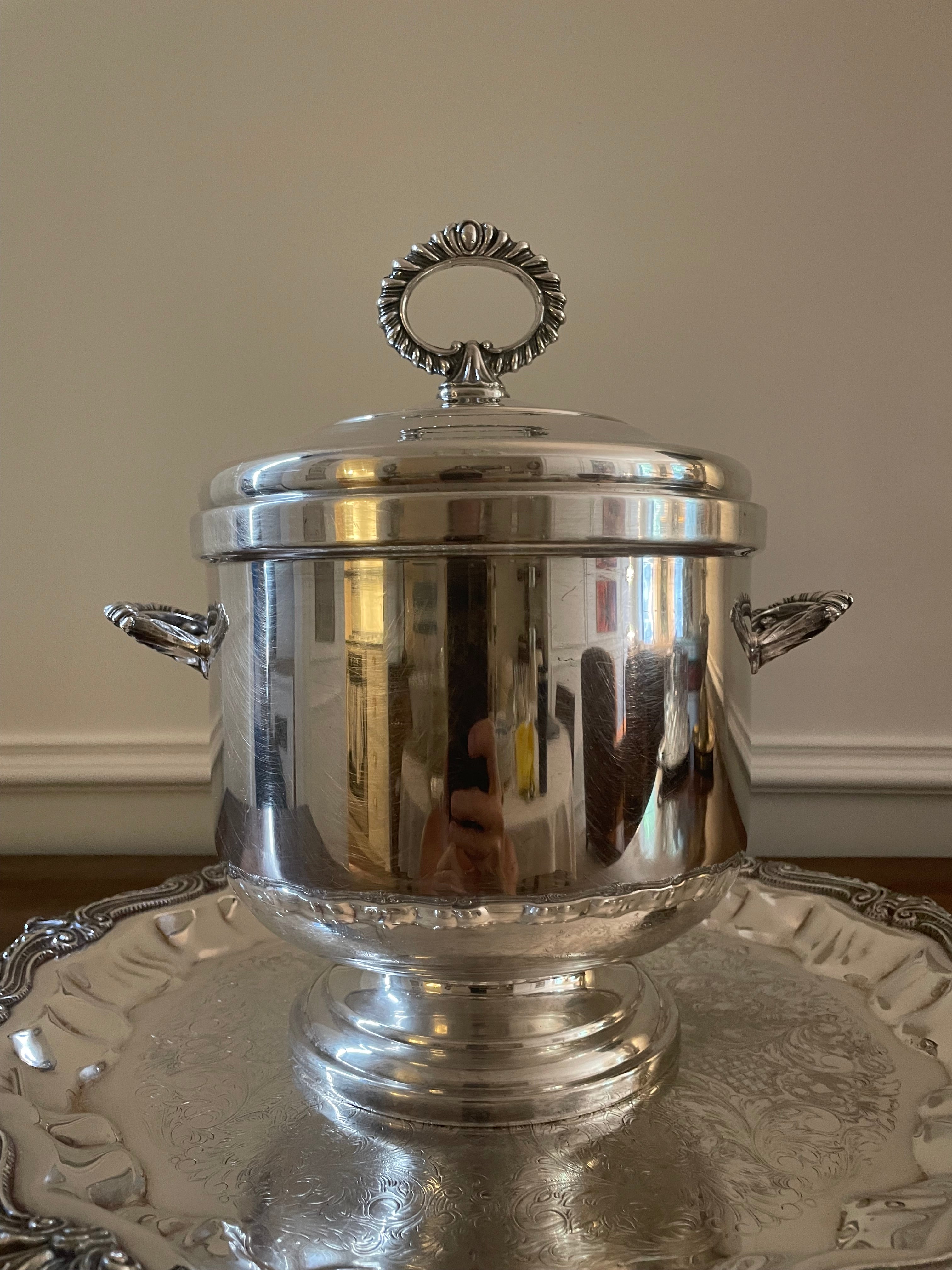 Vintage Amston No. 1610 Silverplate & Glass Ice Bucket, Mid-Century