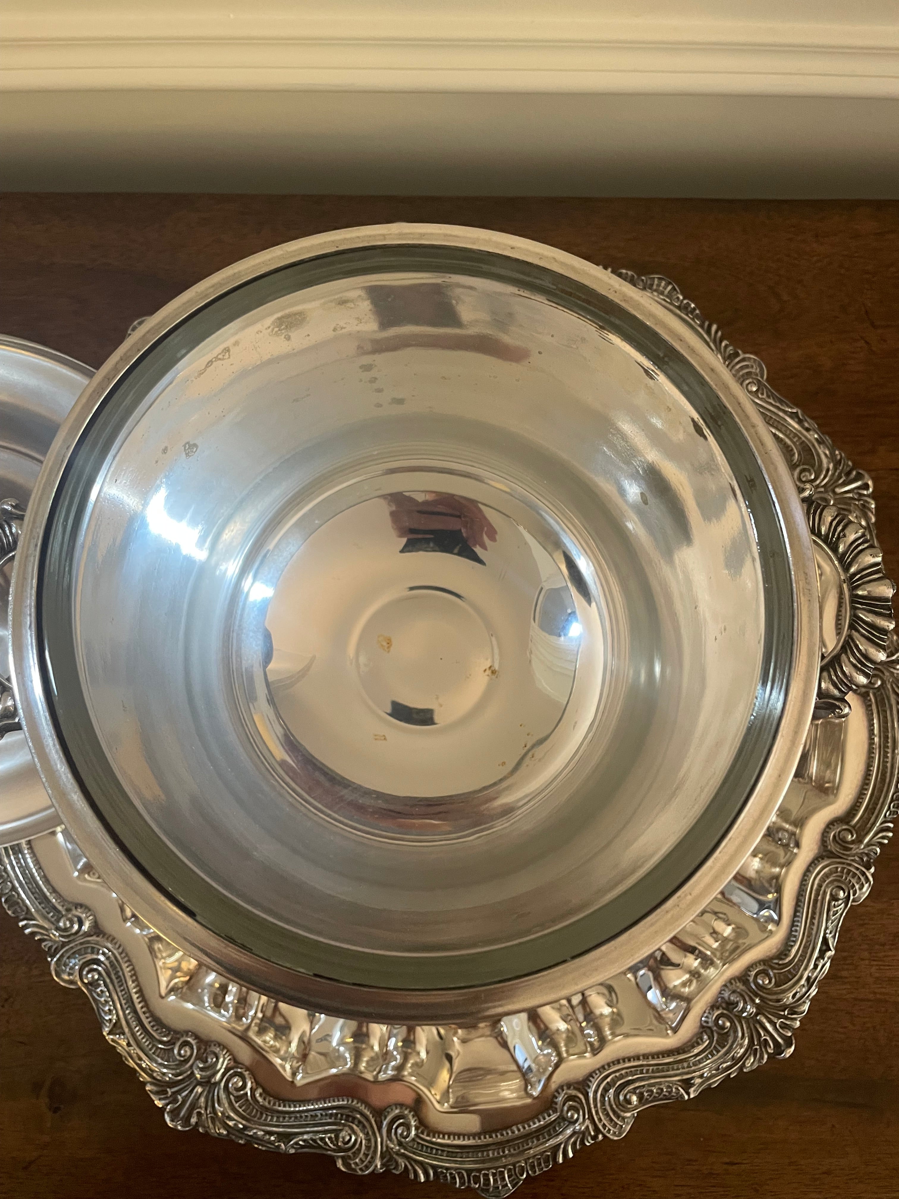 Vintage Amston No. 1610 Silverplate & Glass Ice Bucket, Mid-Century