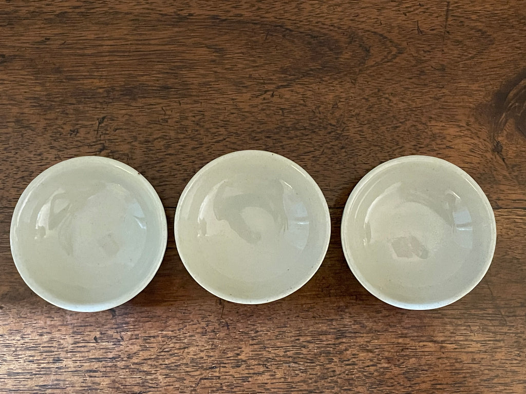 Vintage Hand-Painted Stoneware Salt Cellar Set with Mini Spoons, Set of 3