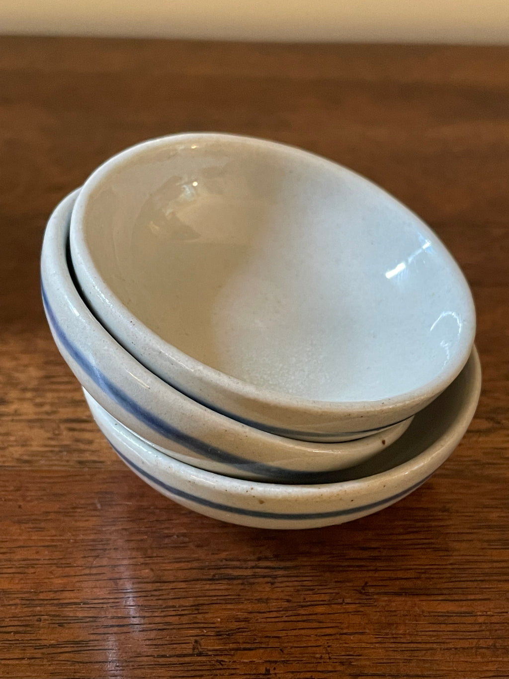 Vintage Hand-Painted Stoneware Salt Cellar Set with Mini Spoons, Set of 3