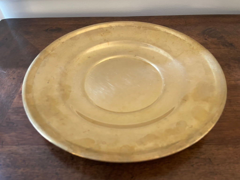Vintage Unlacquered Brass Low Bowl / Catchall, 10 inches