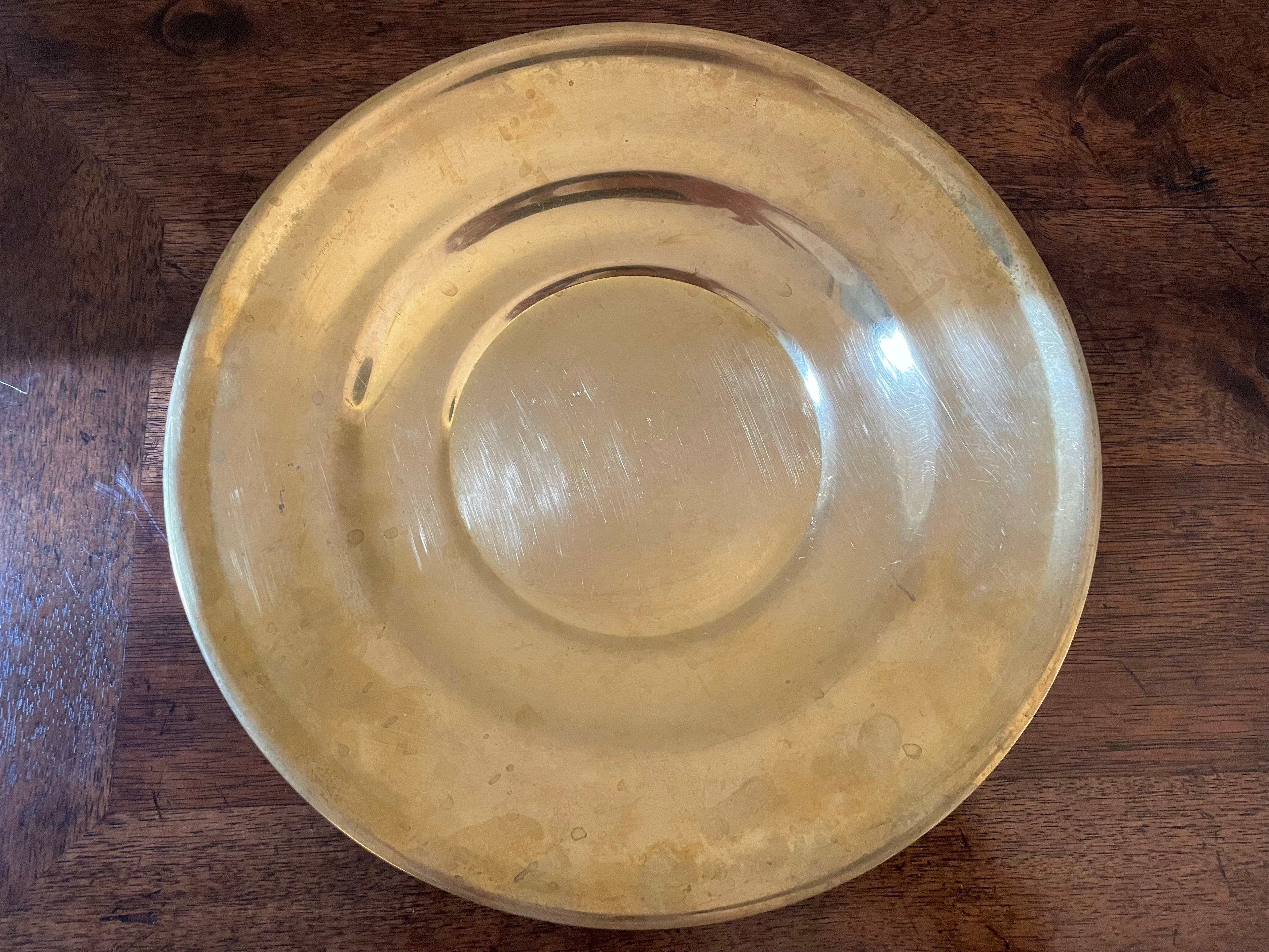 Vintage Unlacquered Brass Low Bowl / Catchall, 10 inches
