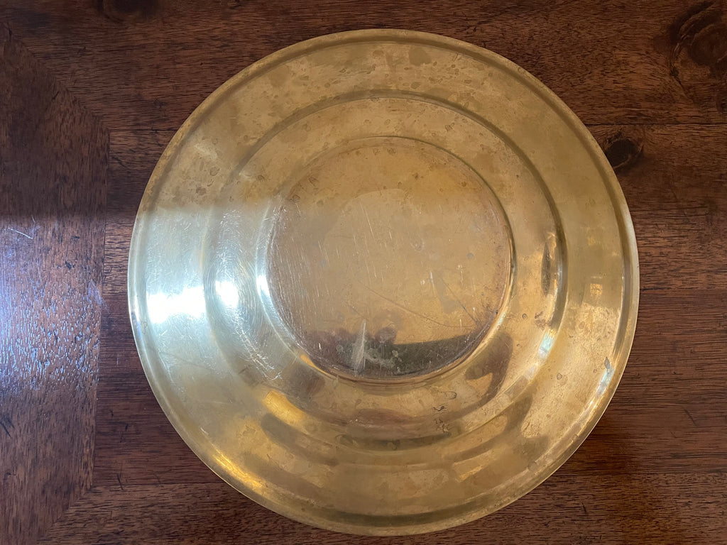 Vintage Unlacquered Brass Low Bowl / Catchall, 10 inches