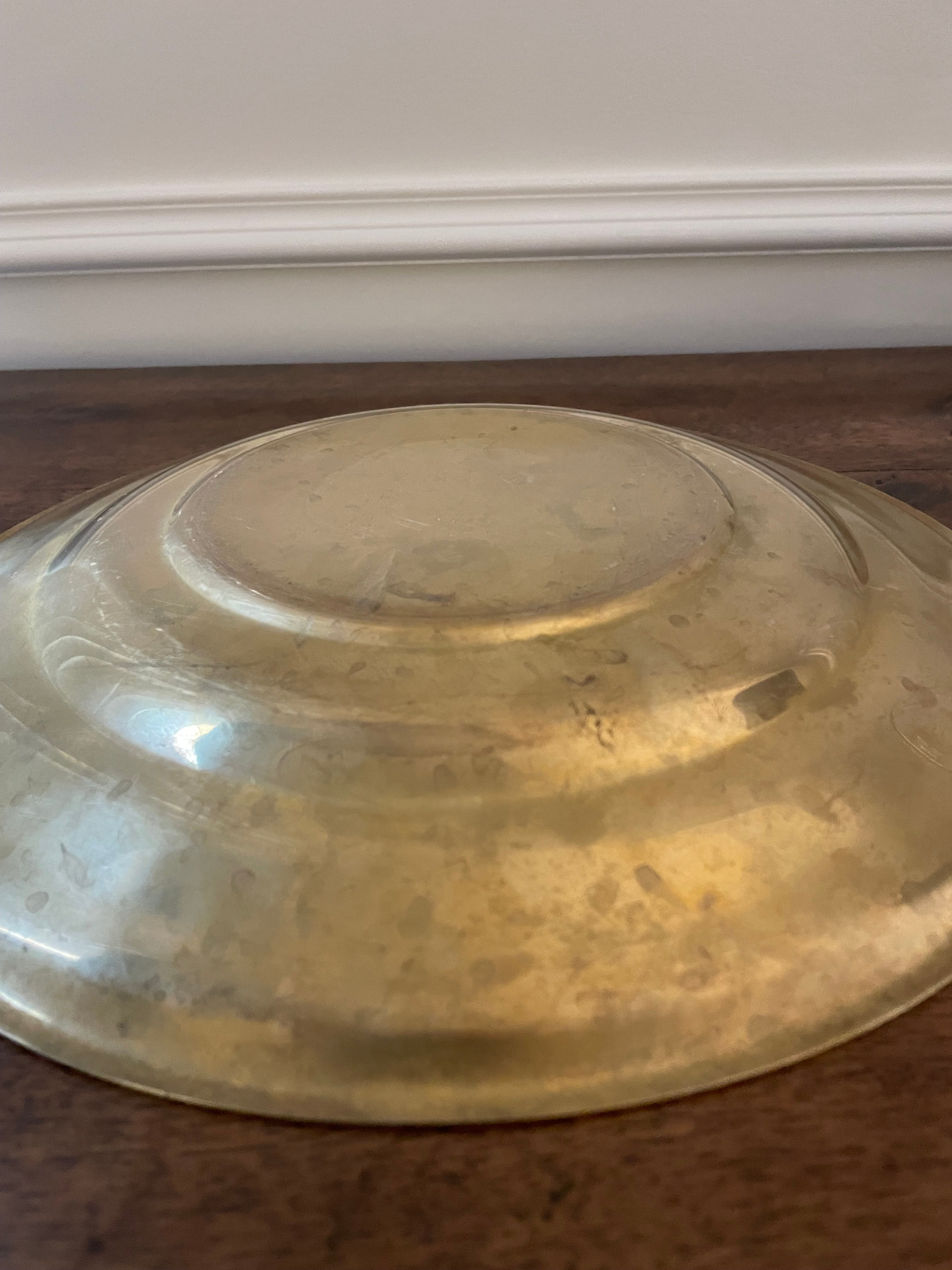 Vintage Unlacquered Brass Low Bowl / Catchall, 10 inches