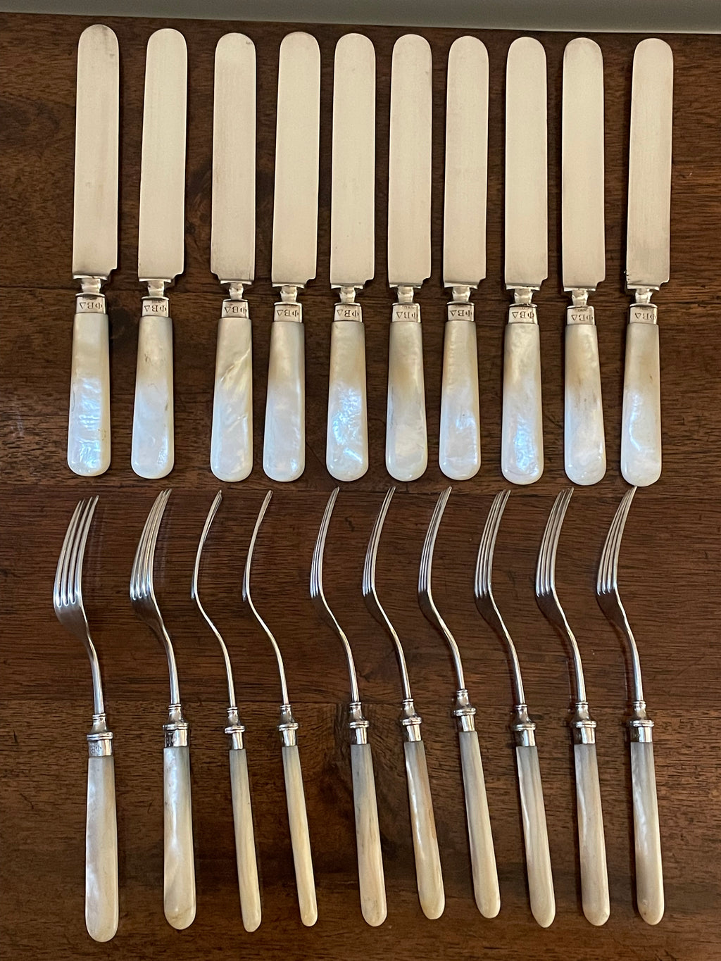 Antique Mother-of-Pearl & Sterling Flatware, Service for 10