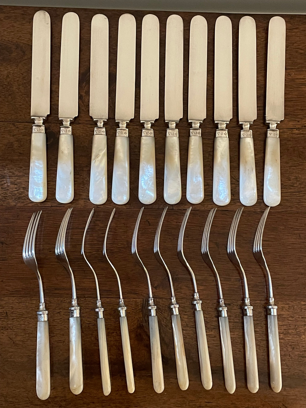 Antique Mother-of-Pearl & Sterling Flatware, Service for 10