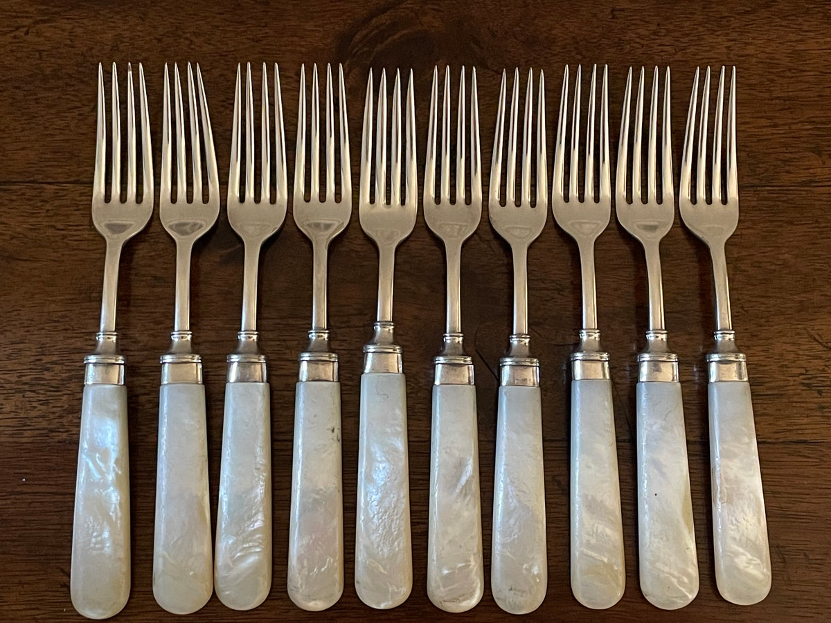 Antique Mother-of-Pearl & Sterling Flatware, Service for 10
