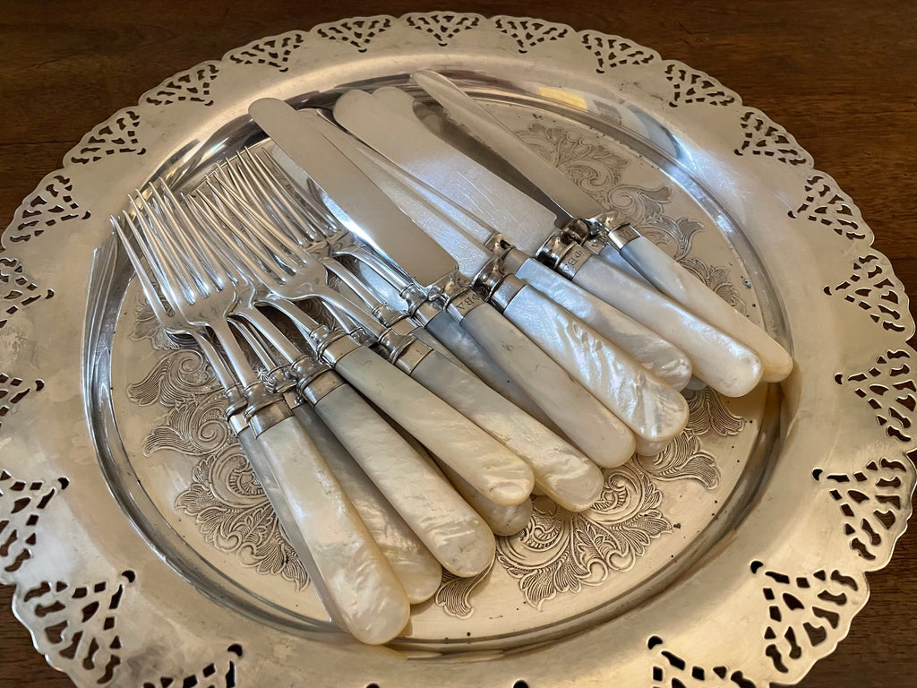 Antique Mother-of-Pearl & Sterling Flatware, Service for 10
