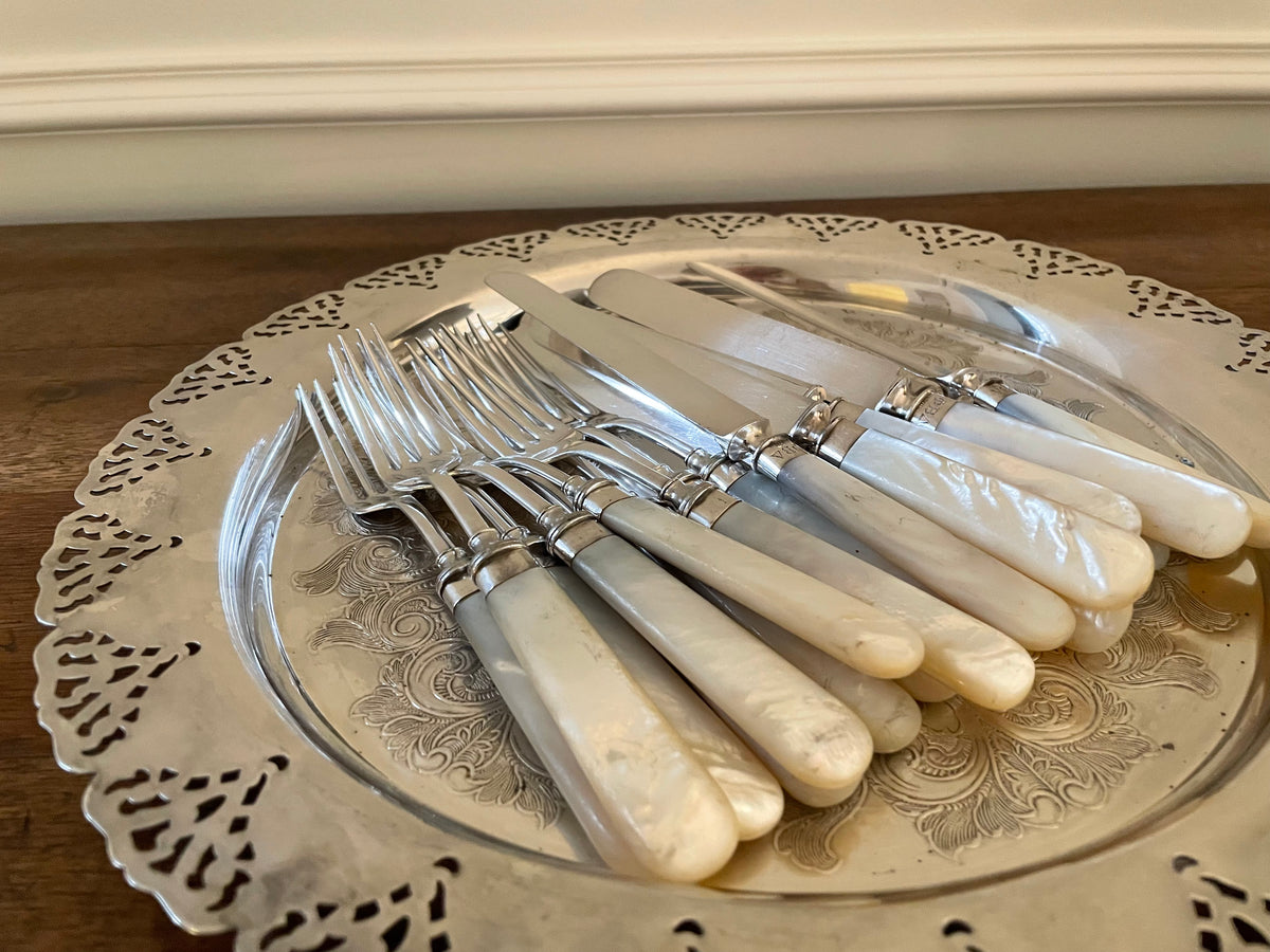 Antique Mother-of-Pearl & Sterling Flatware, Service for 10