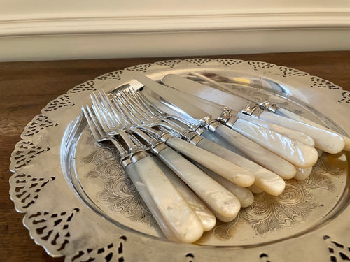 Antique Mother-of-Pearl & Sterling Flatware, Service for 10