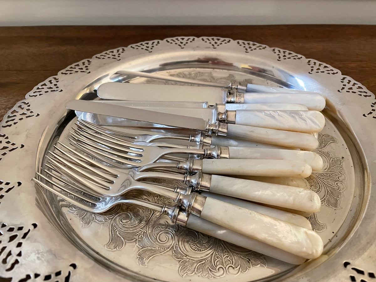 Antique Mother-of-Pearl & Sterling Flatware, Service for 10