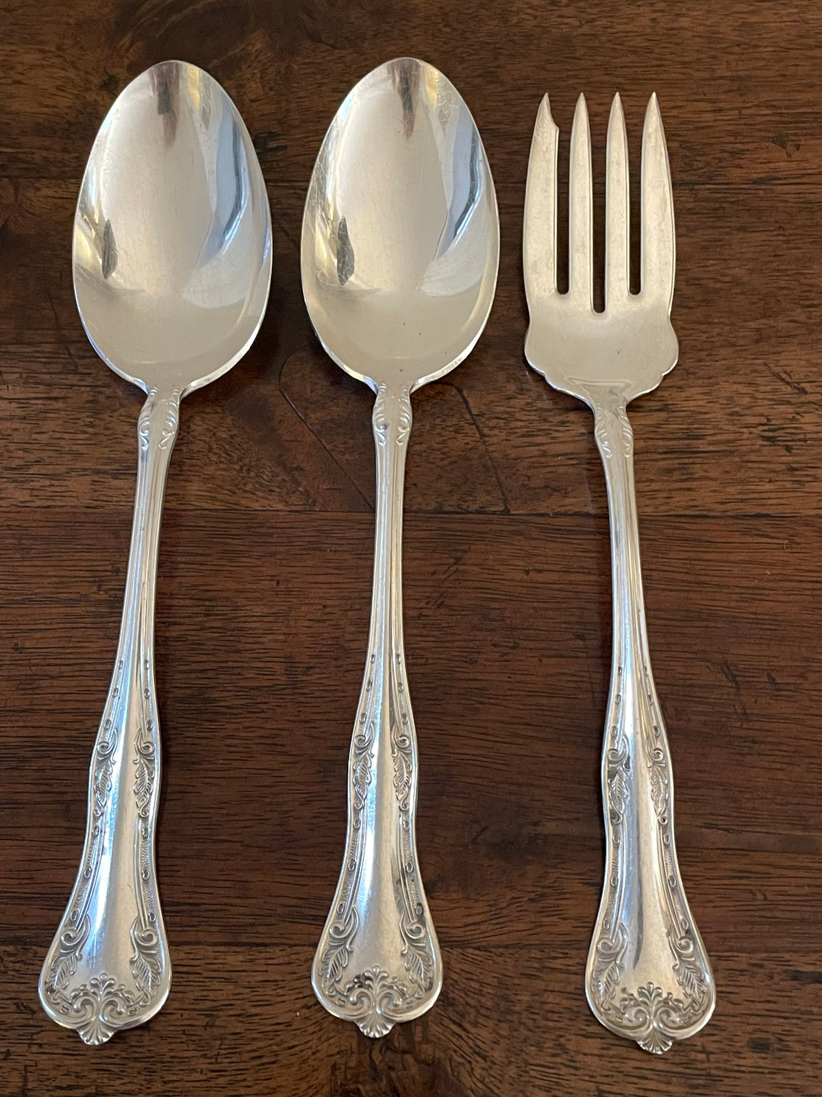 Vintage National Silver Co. “Queen Elizabeth” Silverplate Serving Set – 3 Pieces, c. 1930s–1940s
