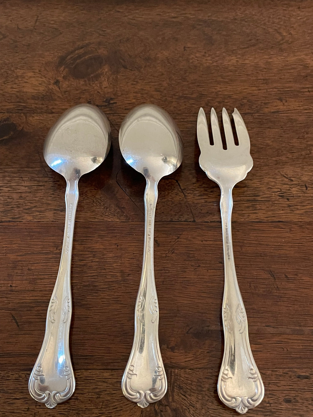 Vintage National Silver Co. “Queen Elizabeth” Silverplate Serving Set – 3 Pieces, c. 1930s–1940s
