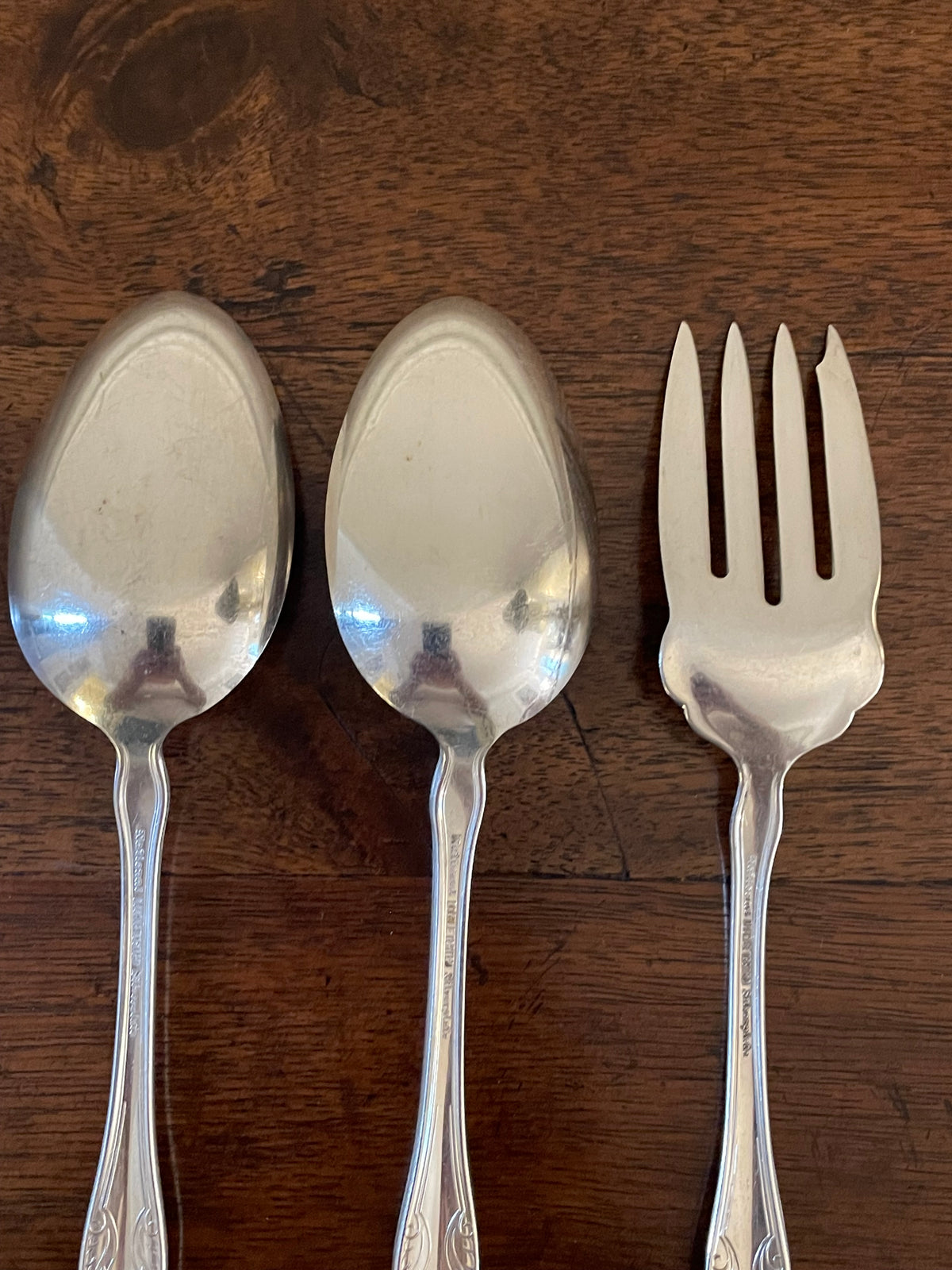 Vintage National Silver Co. “Queen Elizabeth” Silverplate Serving Set – 3 Pieces, c. 1930s–1940s
