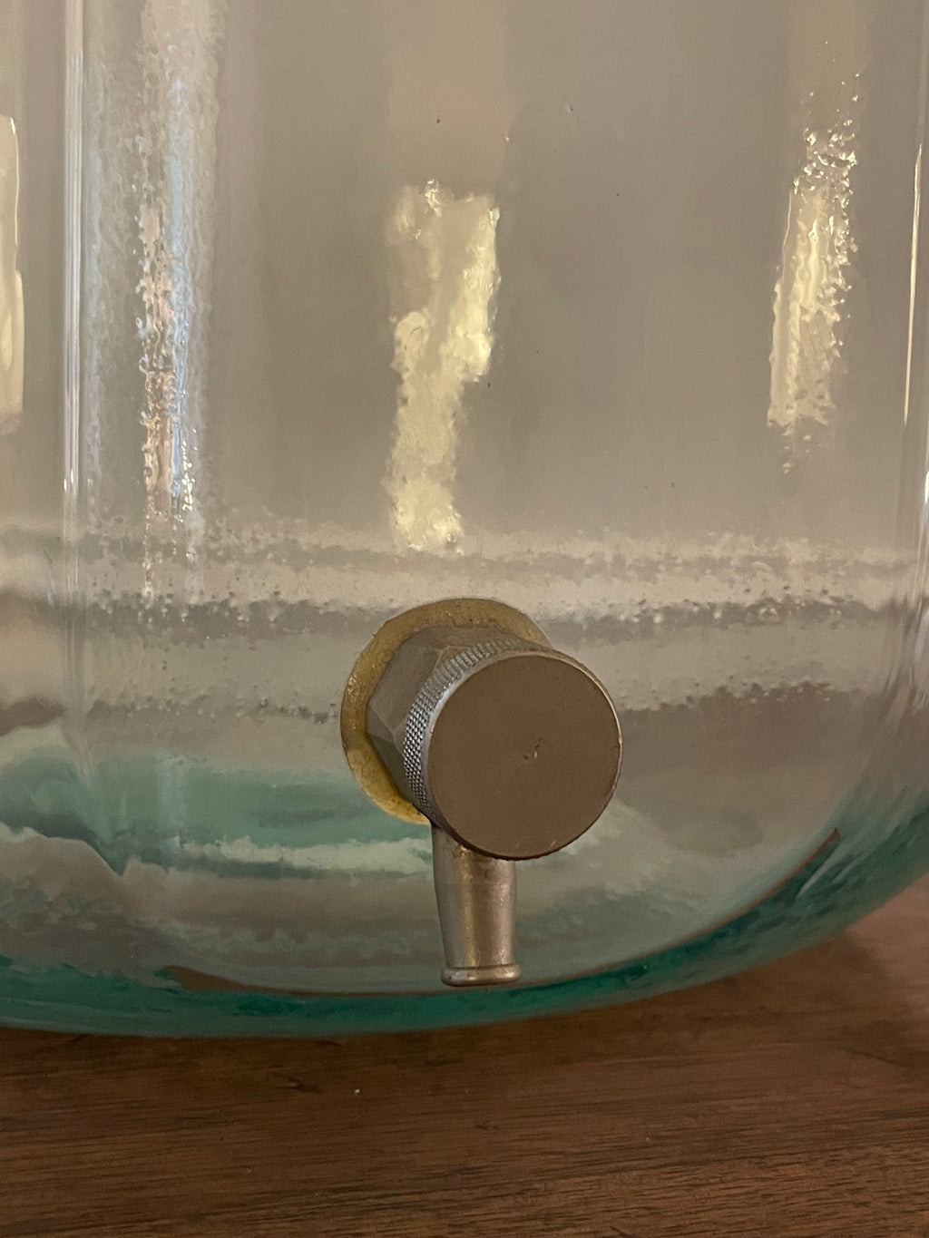 Oversized Vintage European Aqua Glass Beverage Dispenser – Approx. 8 Gallons
