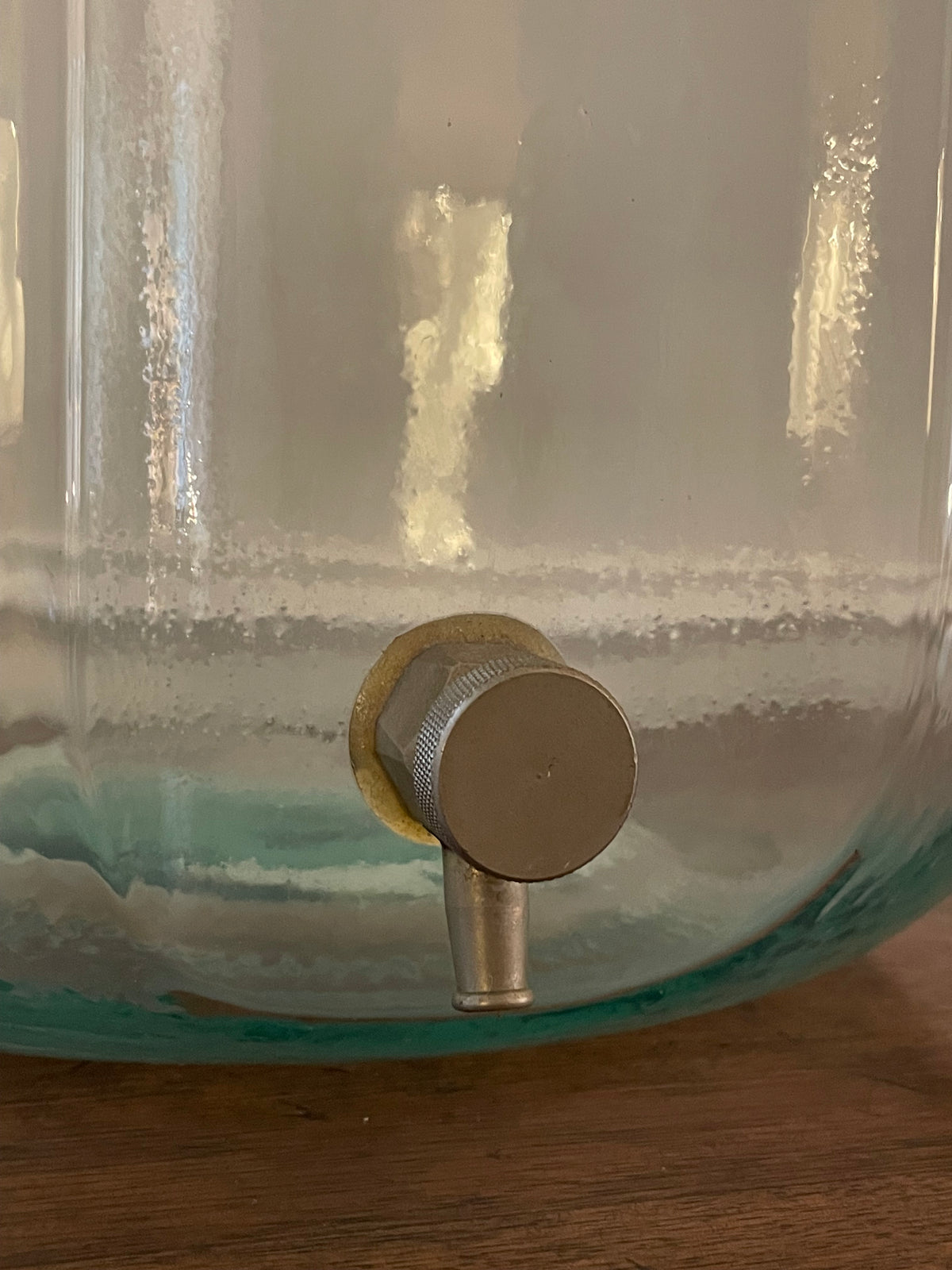 Oversized Vintage European Aqua Glass Beverage Dispenser – Approx. 8 Gallons