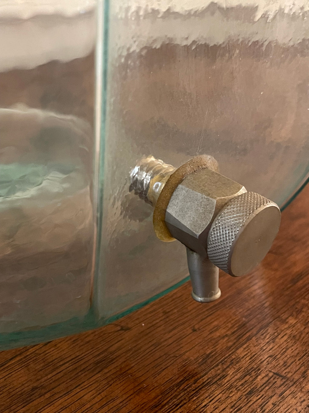Oversized Vintage European Aqua Glass Beverage Dispenser – Approx. 8 Gallons