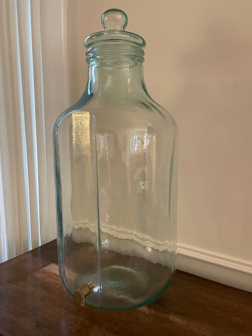 Oversized Vintage European Aqua Glass Beverage Dispenser – Approx. 8 Gallons