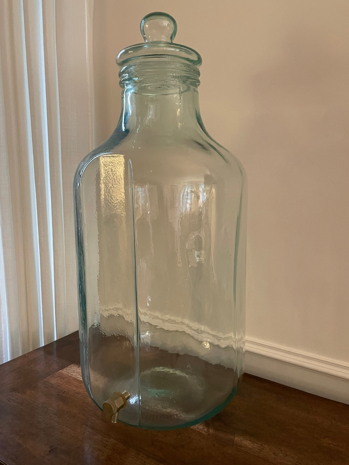 Oversized Vintage European Aqua Glass Beverage Dispenser – Approx. 8 Gallons
