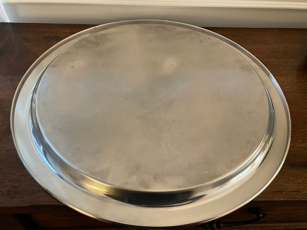 Vintage Oneida USA Silverplate Serving Tray , Oversized 19" Ornate Floral Round Tray