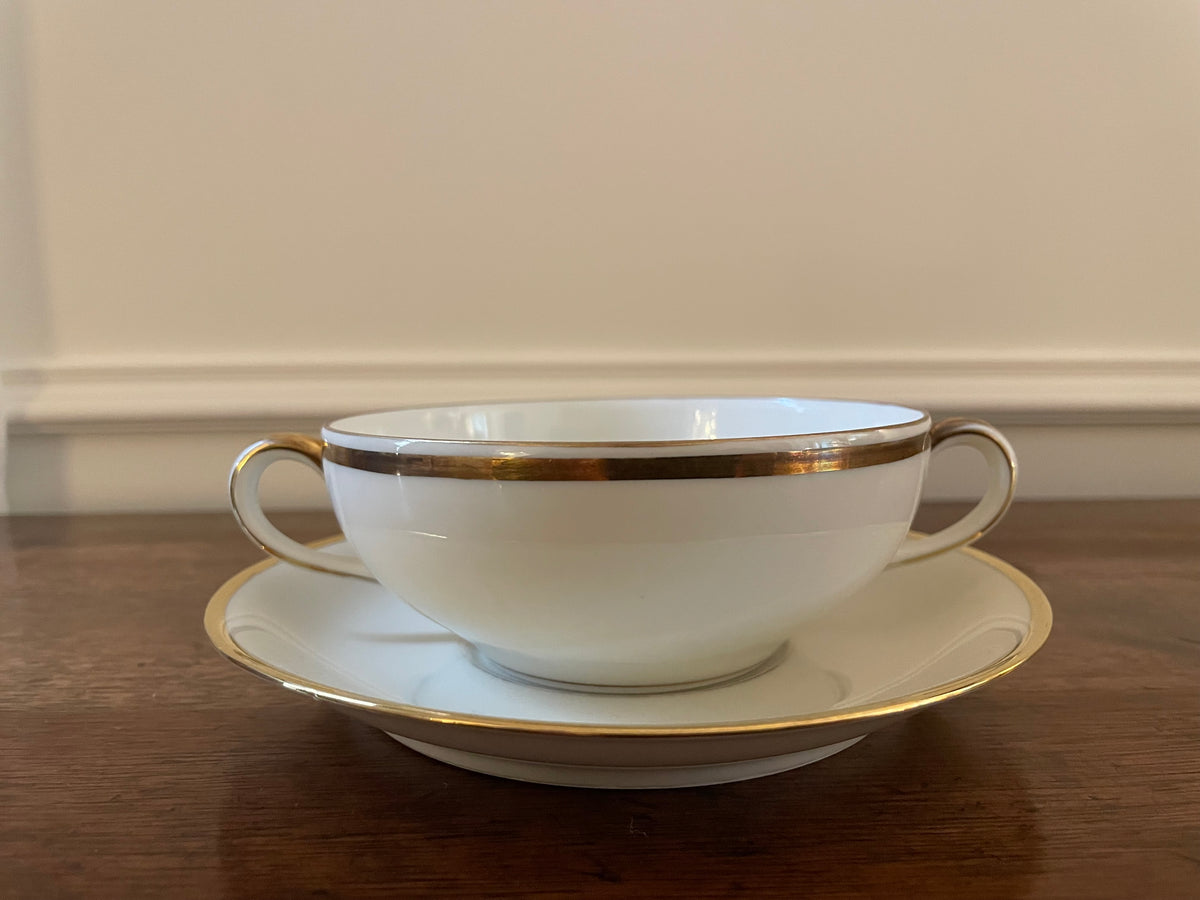 Antique C.M. Hutschenreuther Hohenberg Bavaria Ivory & Gold Porcelain Dinner & Tea Service for Four, c. 1920s–1930s