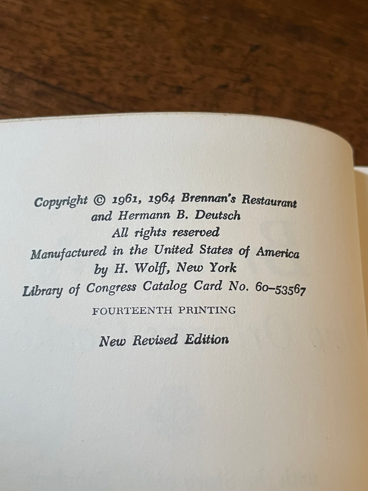 Brennan's New Orleans Cookbook, 1964 edition