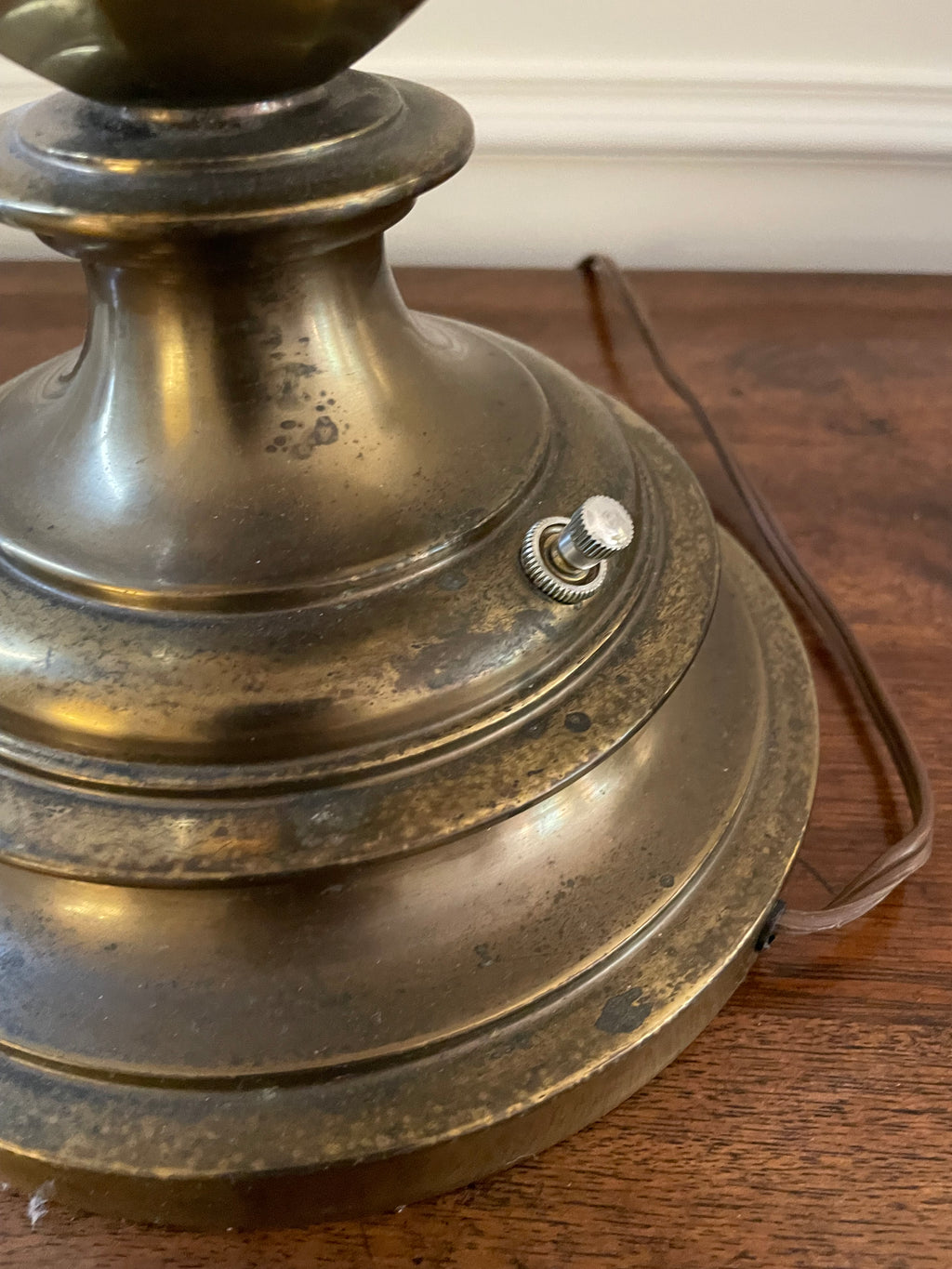 Large Vintage Stiffel Solid Brass Table Lamp with Original Ivory Fabric Shade, 32"