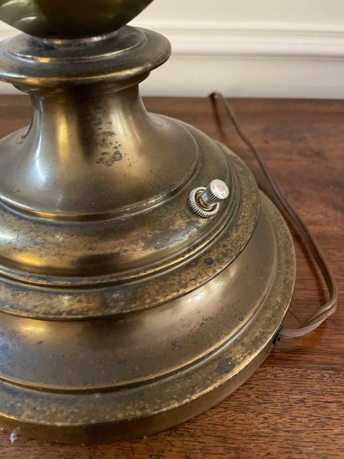 Large Vintage Stiffel Solid Brass Table Lamp with Original Ivory Fabric Shade, 32"