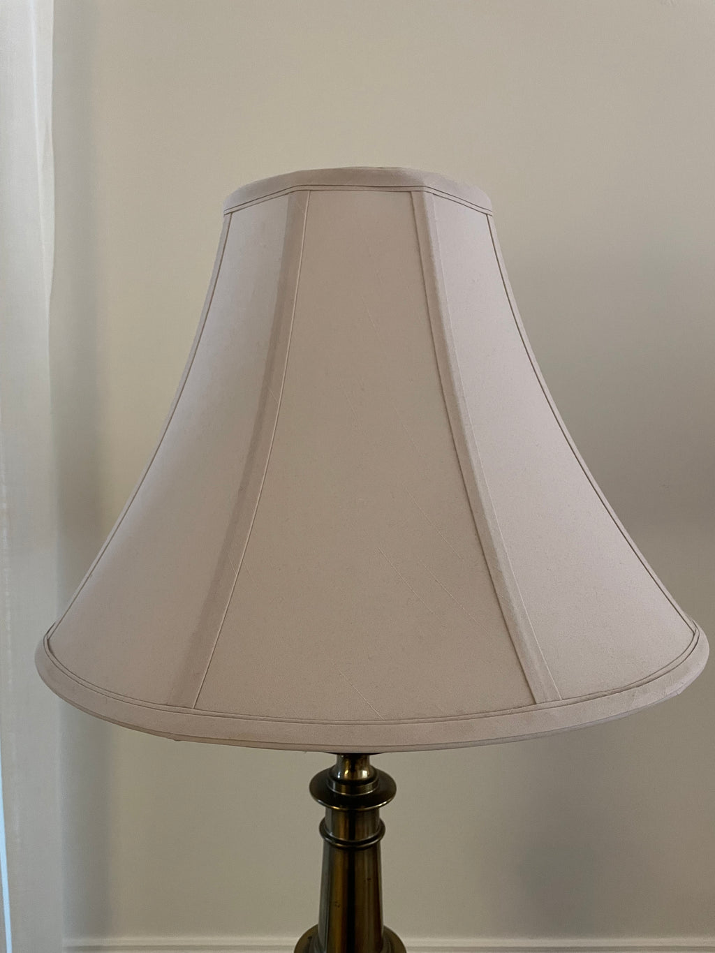 Large Vintage Stiffel Solid Brass Table Lamp with Original Ivory Fabric Shade, 32"