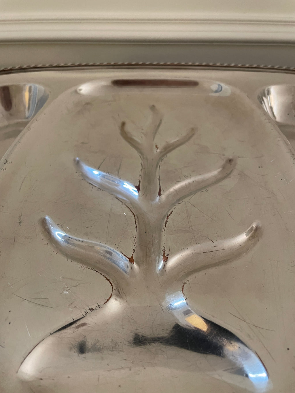 Vintage c. 1930s–1950s L.B.S. Co. Silverplate over Copper 3-Compartment Well & Tree Serving Platter, 18" × 14"