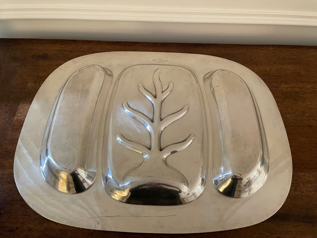 Vintage c. 1930s–1950s L.B.S. Co. Silverplate over Copper 3-Compartment Well & Tree Serving Platter, 18" × 14"