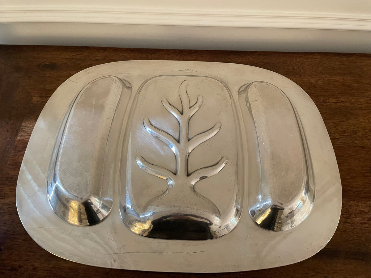 Vintage c. 1930s–1950s L.B.S. Co. Silverplate over Copper 3-Compartment Well & Tree Serving Platter, 18" × 14"