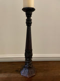 Vintage Hand-Carved Wood Pillar Candlestick