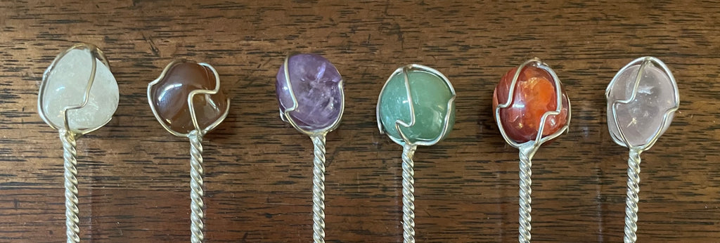 Vintage Semi-Precious Stone Cocktail Picks, Set of 6